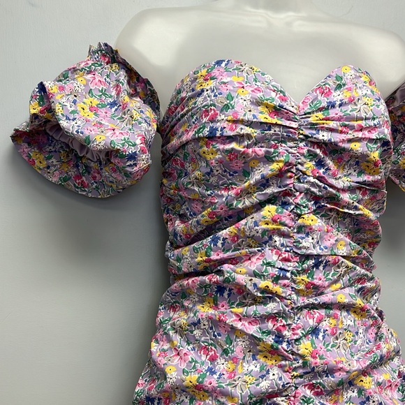 SNDYS. Women’s Floral Ruched Sweetheart Dress Size Large - Picture 4 of 14